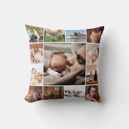 DIY OUR FAMILY  Photo collage 13 picture on white Throw Pillow