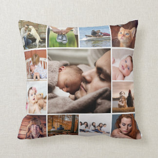 DIY OUR FAMILY | Photo collage 13 picture on white Throw Pillow