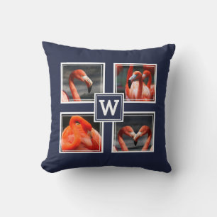DIY Own Theme 4 Photo Collage Monogram Instagram Throw Pillow