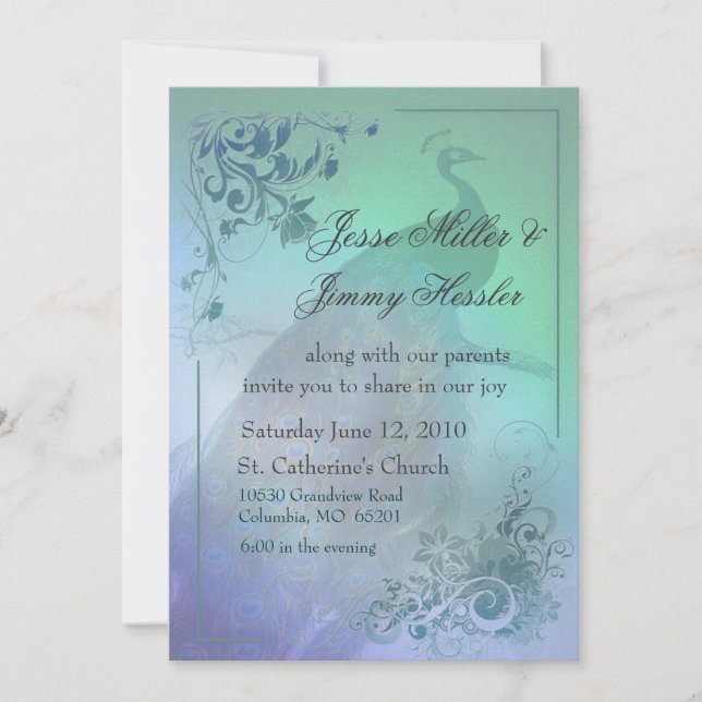 DIY Peacock Theme Wedding Invitation (Front)
