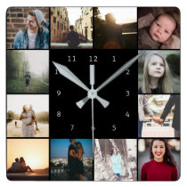 DIY Personalized 12 Photo Collage Template Square Wall Clock DIY Personalized 12 Photo Collage Template Square Wall Clock