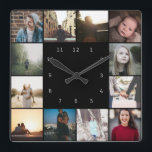 DIY Personalized 12 Photo Collage Template Square Wall Clock<br><div class="desc">12 Photo and Text Template .. simply add your own photographs to this great wall clock .. easy to personalize .. customizable photo template clock from Ricaso - perfect gift-ideas</div>