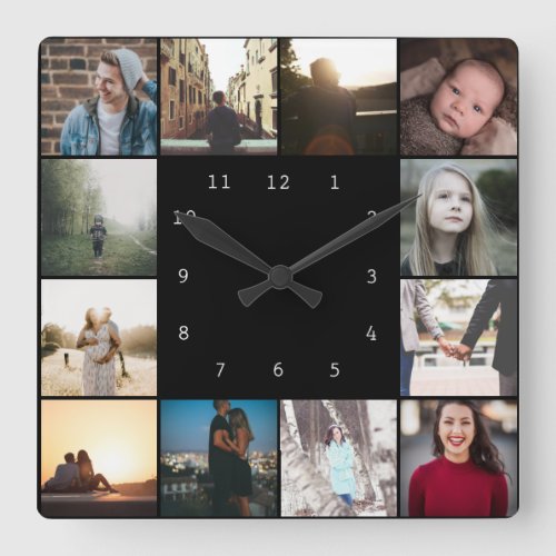 DIY Personalized 12 Photo Collage Template Square Wall Clock