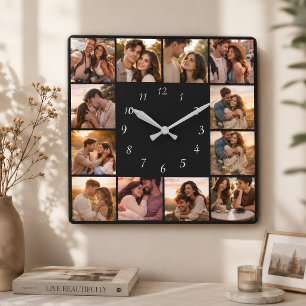 DIY Personalized 12 Photo Collage Template Square Wall Clock