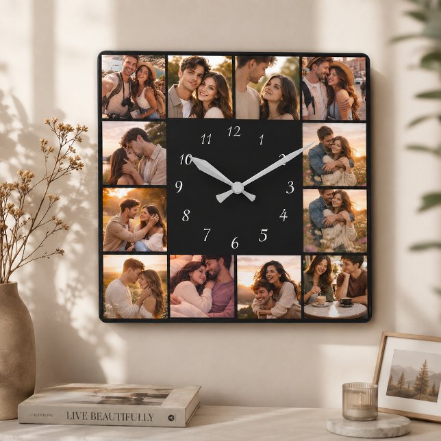 DIY Personalized 12 Photo Collage Template Square  Wall Clock (Creator Uploaded)
