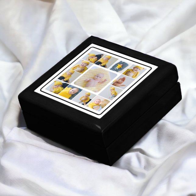 DIY Personalized 13 Photo Collage Template Gift Box (13 photo template jewelry box - available in different finishes)