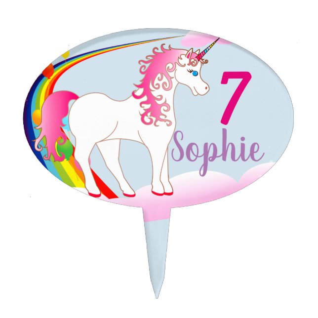 DIY Personalized Birthday Rainbow Unicorn Cake Topper (Front)