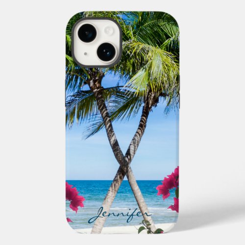 DIY Personalized Tropical Photo Pink Floral Accent Case_Mate iPhone 14 Case