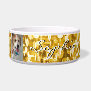 DIY Pet's Name & Photo, Glowing Gold Sequins Bowl