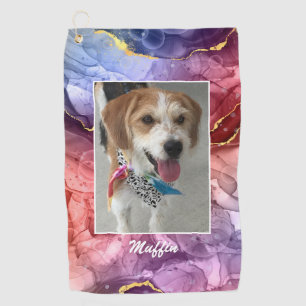 DIY Pet's or Child's Photo & Name, Ink Abstract 4 Golf Towel
