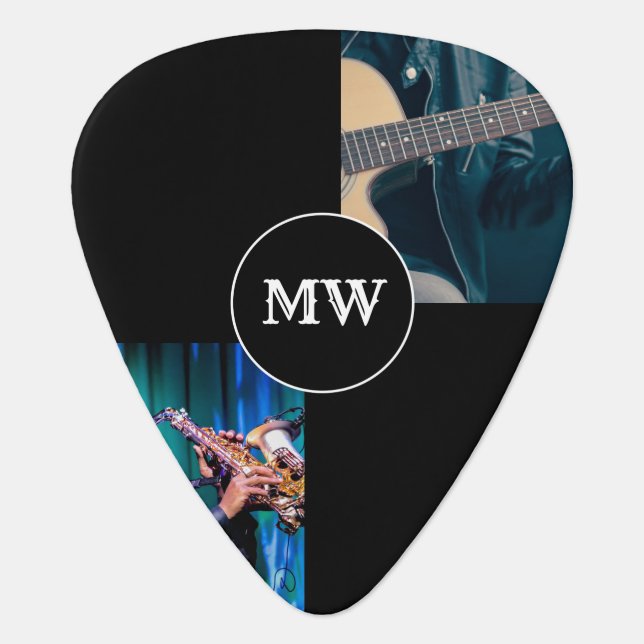 DIY photo collage 2 picture monogram male female Guitar Pick (Front)