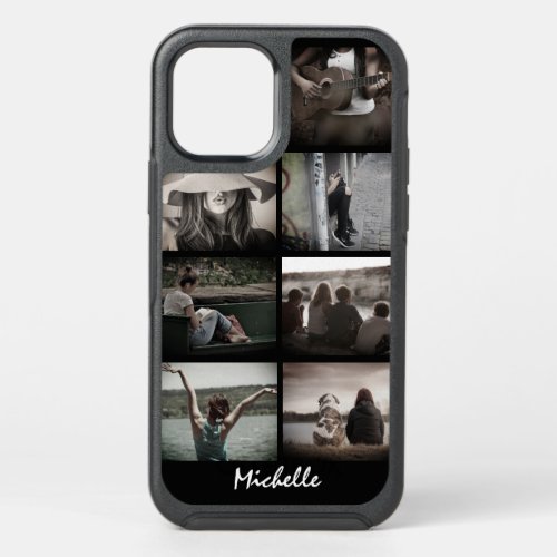 DIY Photo collage 7 picture DIY name black OtterBox Symmetry iPhone 12 Case