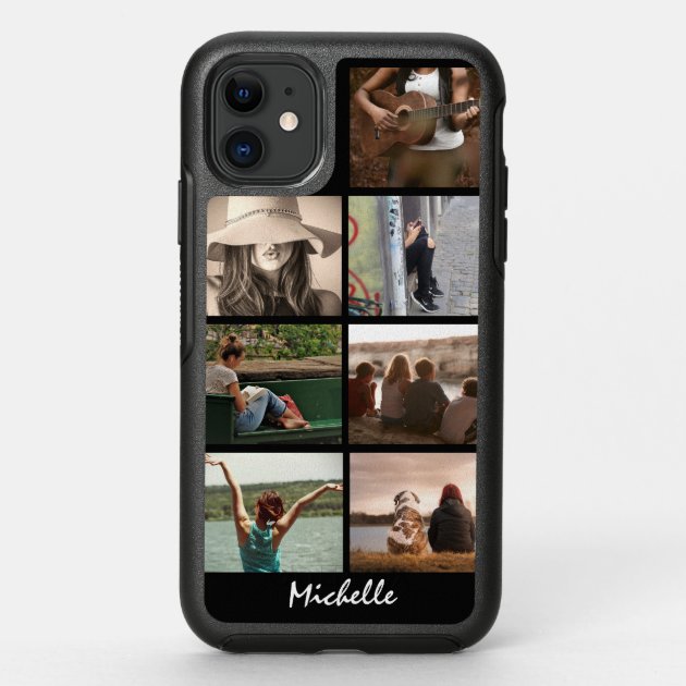 DIY Photo collage 7 picture your name black Otterbox iPhone Case Zazzle