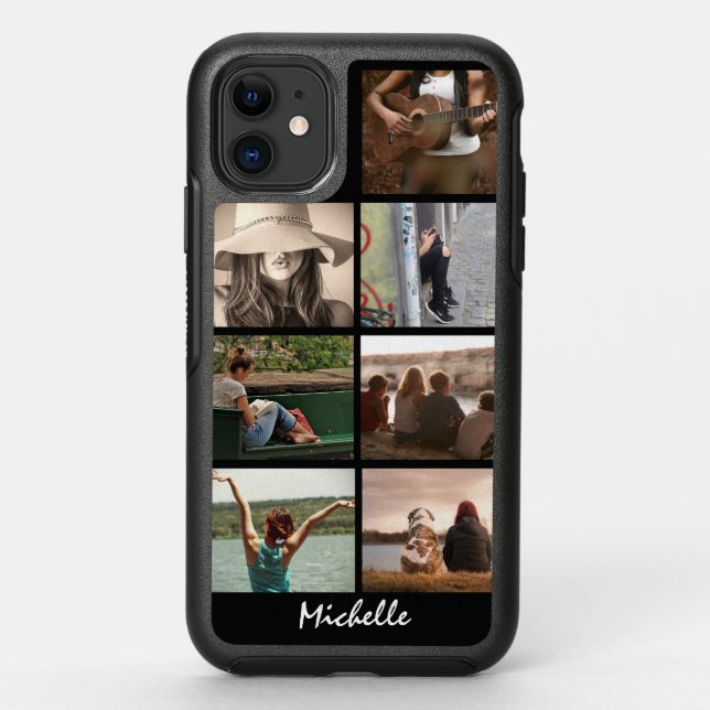 DIY Photo collage 7 picture your name black Otterbox iPhone Case (Back)