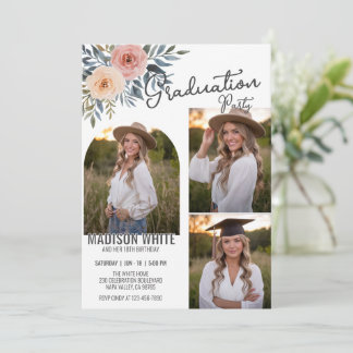 DIY Photo Graduation Birthday Delicate Floral Deco Invitation