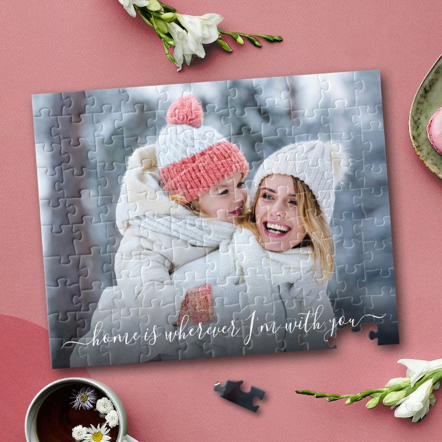 DIY Photo Home Is With You Script Quote Keepsake Jigsaw Puzzle (Creator Uploaded)