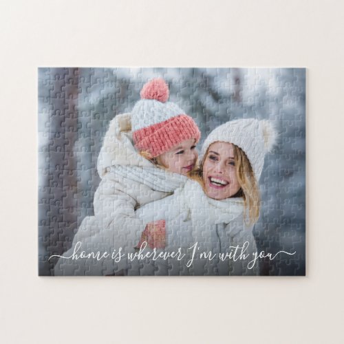 DIY Photo Home Is With You Script Quote Keepsake Jigsaw Puzzle
