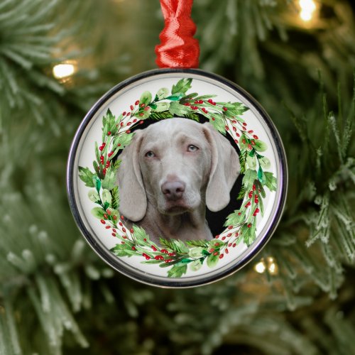 DIY Photo in Christmas Holly Border Pet Metal Ornament