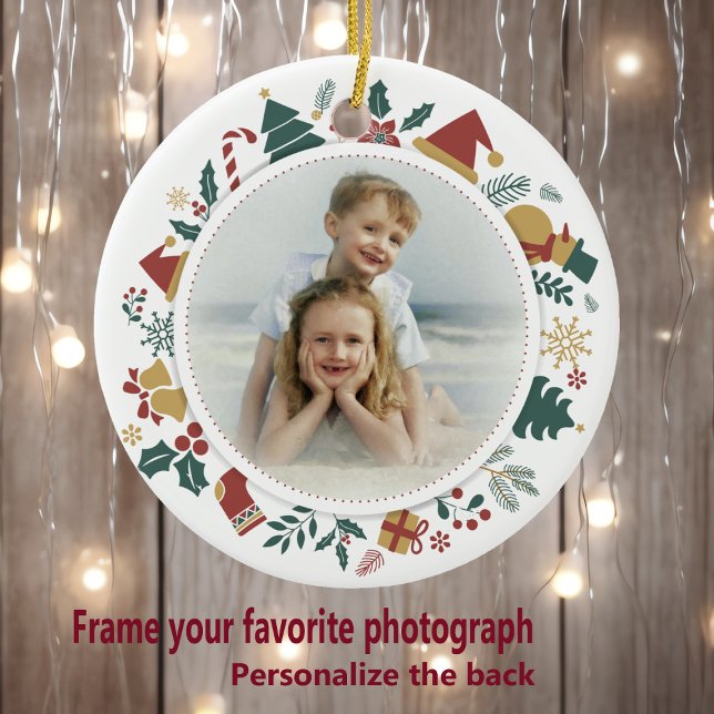 DIY Photo in Christmas Images Circle Border Ceramic Ornament (Creator Uploaded)