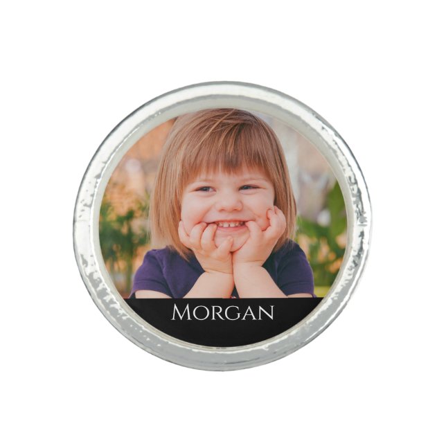 DIY Photo & White Name on Black Bar Ring (Front)