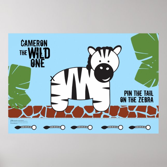 DIY Pin the tail on the Zebra Safari Birthday Game Poster (Front)