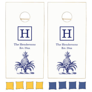 DIY Pineapple Heraldic Coat of Arms Crest SV Blue Cornhole Set