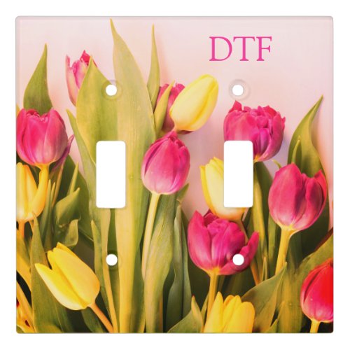 DIY Pink MonogramName Pink  Yellow Tulips Light Switch Cover