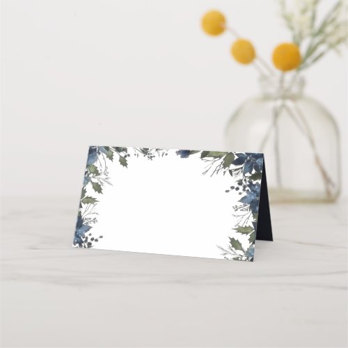 DIY Poinsettia Florals Wedding | Navy Blue Place Card