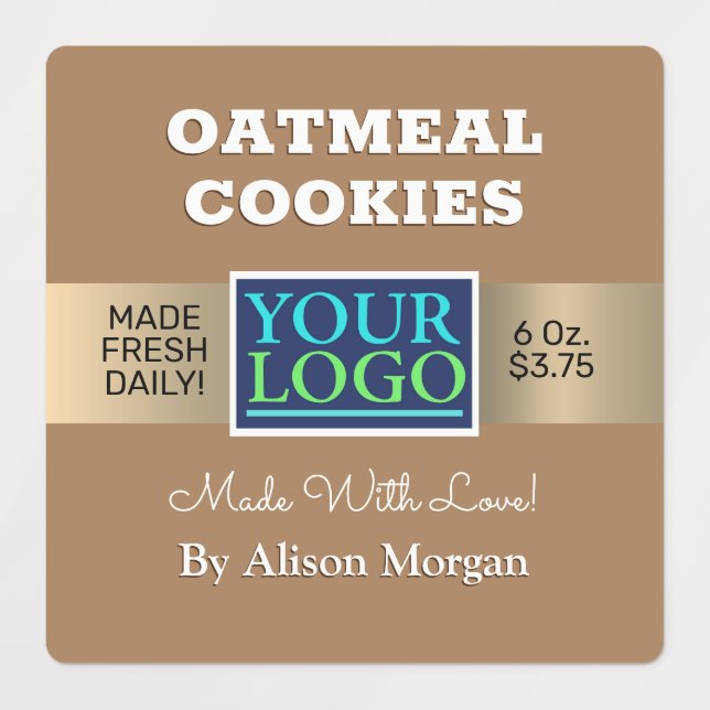 DIY Product Name, Photo Logo Info, Tan Waterproof Labels (Design 1)