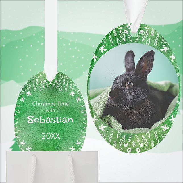 DIY Rabbit on Green Oval Christmas Ornament (Creator Uploaded)