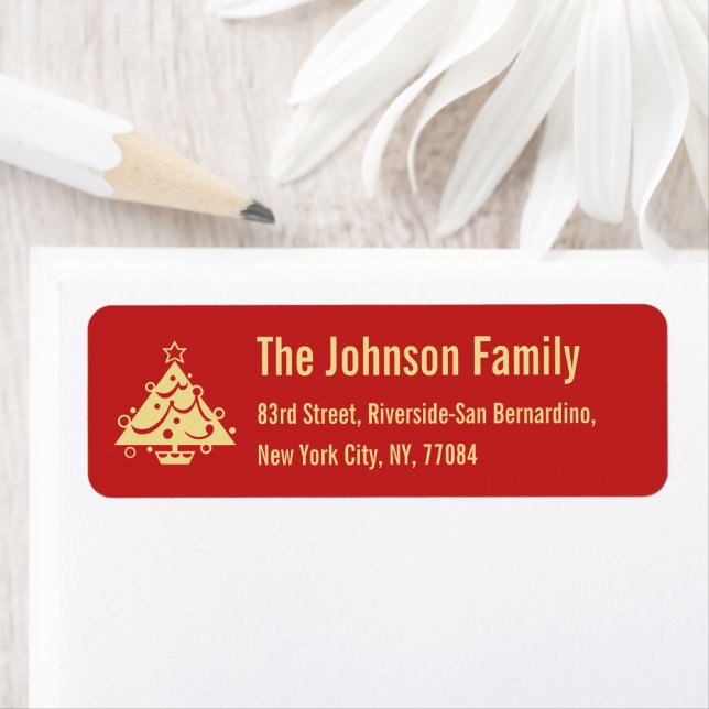DIY Red Faux Gold Christmas Tree Holiday Address Label (Insitu)