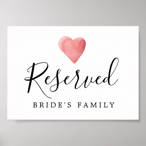 DIY Red Watercolor Heart Wedding Reserved Sign
