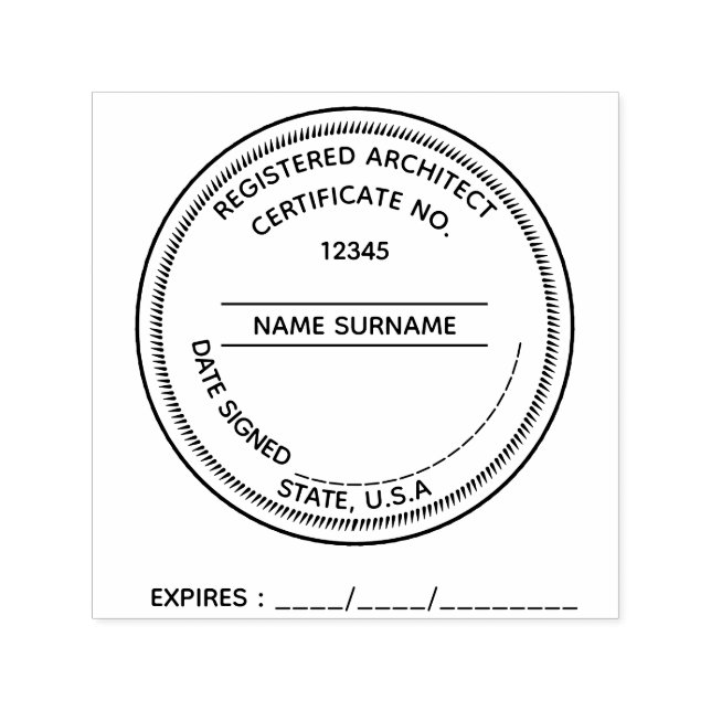 DIY Registered Architect LLC expiry date CUSTOM Self-inking Stamp (Design)