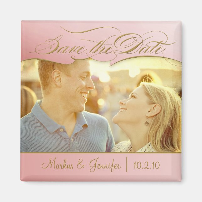 DIY Rose and Gold Photo Save the Date Magnet (Front)