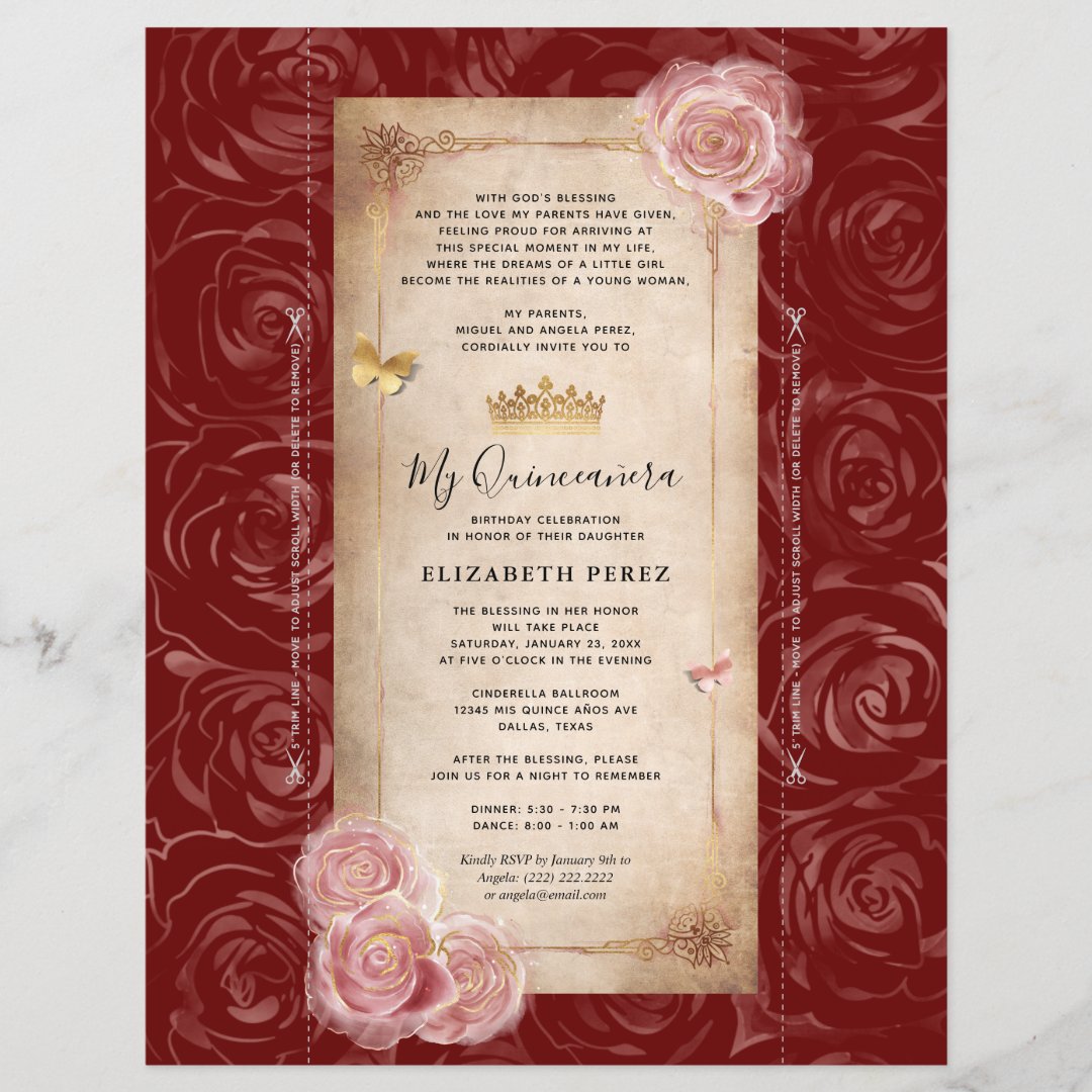 DIY Rose Gold Quinceanera Scroll Invitations Zazzle