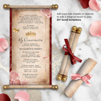 DIY Rose Gold Quinceanera Scroll Invitations