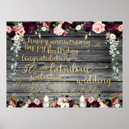 DIY Rustic Fancy Gold Swashed Script Announcement Poster