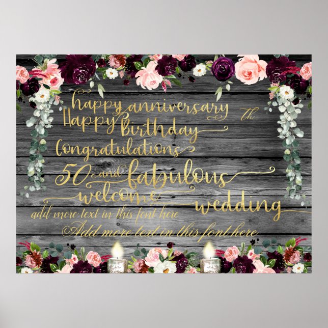 DIY Rustic Fancy Gold Swashed Script Announcement Poster (Front)