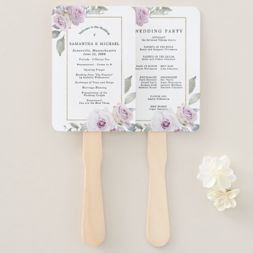 DIY Rustic Purple Floral Wedding Program Hand Fan