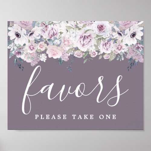 DIY Rustic Purple White Floral Wedding Favor Sign