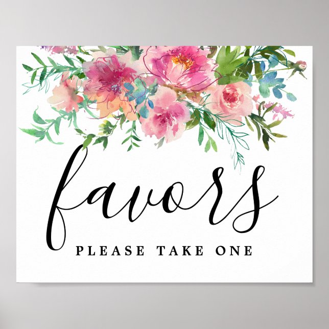 DIY Rustic Red Pink Floral Wedding Favor Sign (Front)
