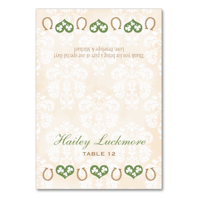 DIY Shamrock and Hearts Horseshoe Tent Place Card (Front)