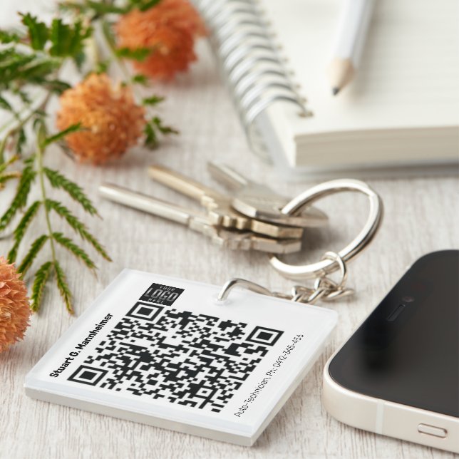 DIY Square Logo Digital QR Code Photo ID Keychain (Front Right)