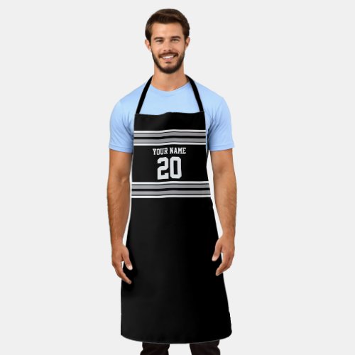 DIY Team Jersey Stripes Black White Silver Apron