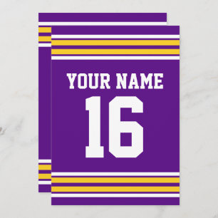 DIY Team Jersey Stripes Gold #2 White Purple Invitation