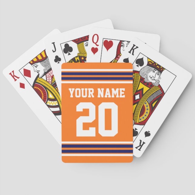 DIY Team Jersey Stripes Navy White Orange Poker Cards (Back)