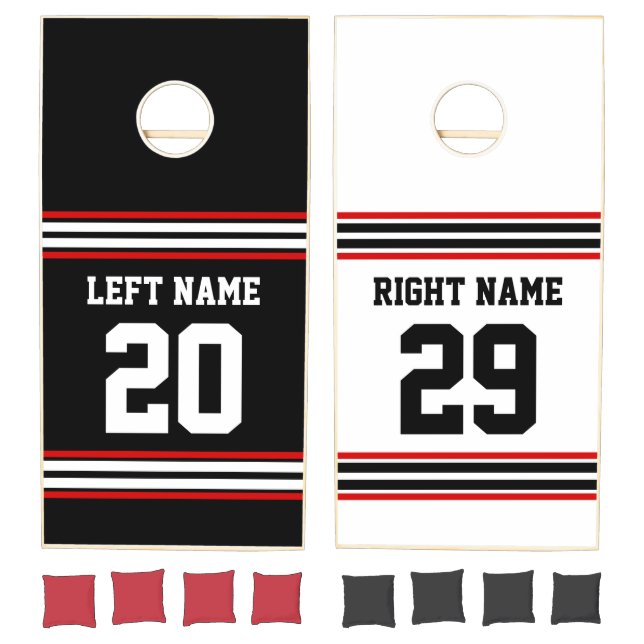 DIY Team Jersey Stripes White Black Red UL Cornhole Set (Set)