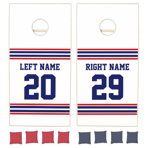 DIY Team Jersey Stripes White Navy Red UL Cornhole Set