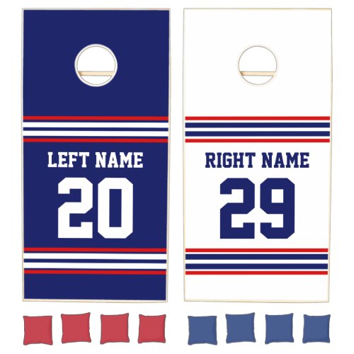 DIY Team Jersey Stripes White Navy Red UL Cornhole Set