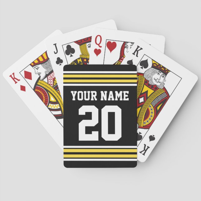 DIY Team Jersey Stripes Yellow White Black Poker Cards (Back)